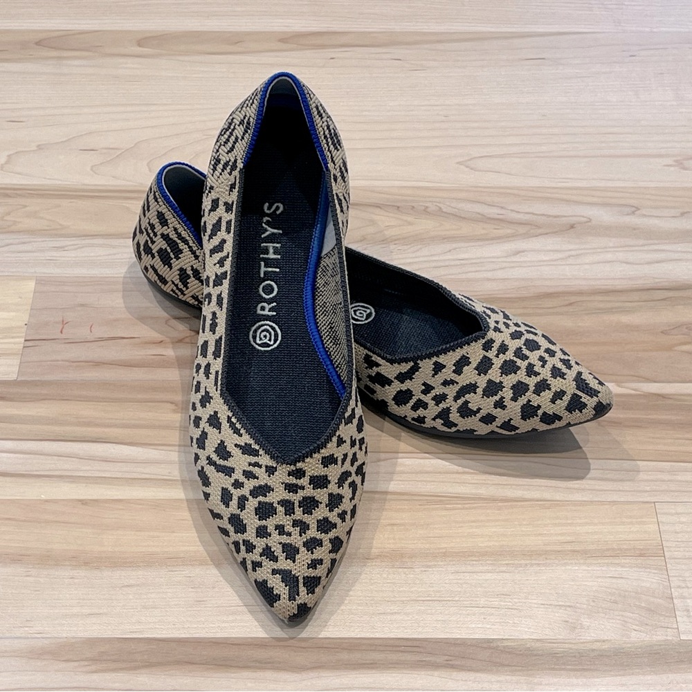 Rothy’s The Point Flats - Black and Tan Cheetah Print, Size 9.5